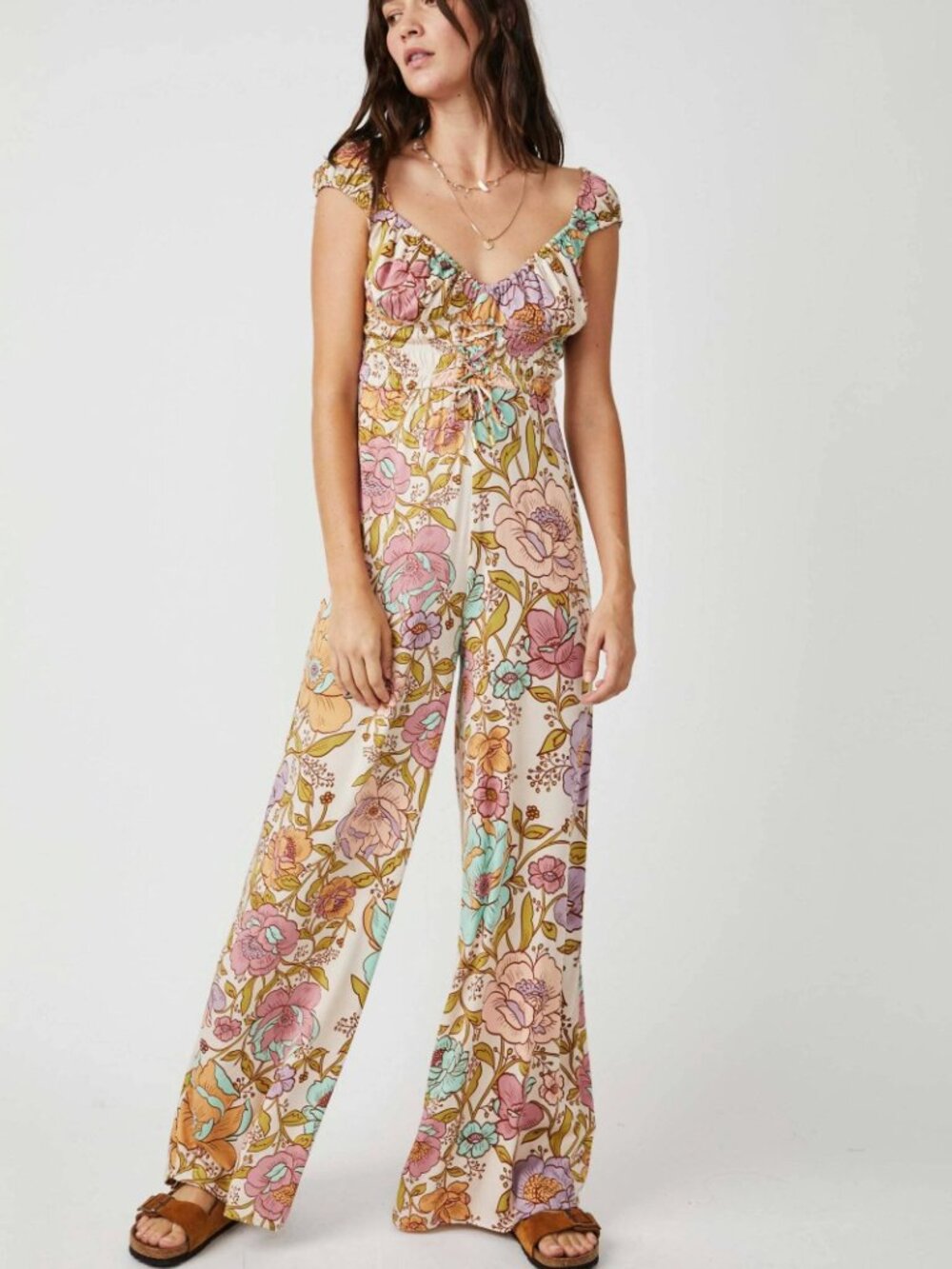 Free People Rolling Hills Jumpsuit Ivory Combo Size L NWT